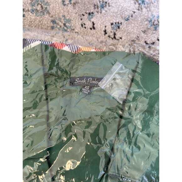 Unique Vintage Smak Parlour 1970s Green & Rainbow Gingham Mini Shirt Dress XS - Picture 9 of 11